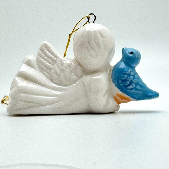 Vintage Ceramic Angel Ornaments Set Of 3 With Bird Duck Bunny Christmas Holiday - Picture 15 of 16